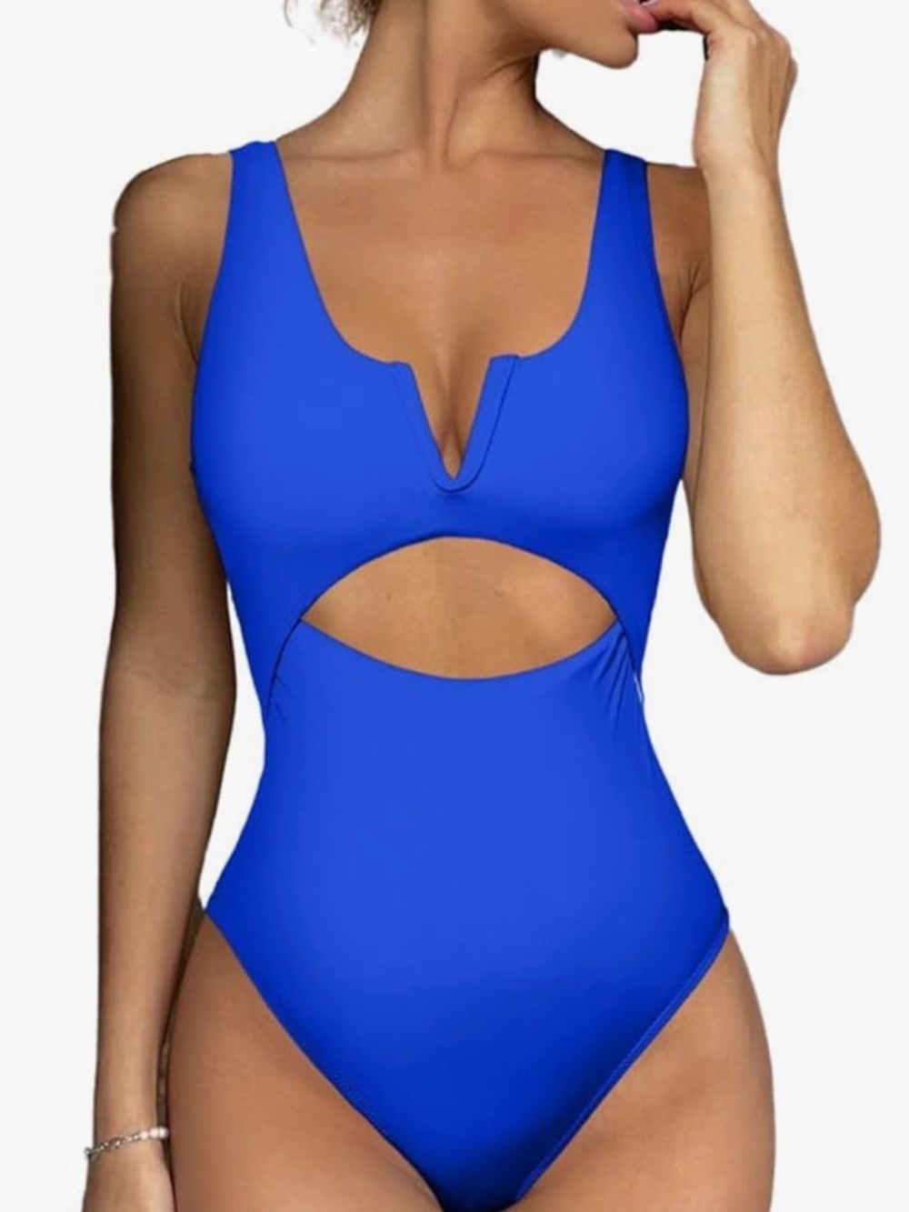 NWT Meyeeka Women's One Piece Swimsuit Medium Royal Blue Tummy Control V-Neck Cu